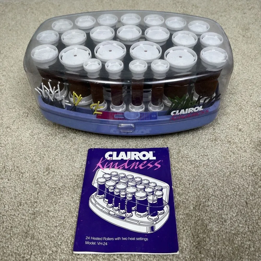 Clairol Kindness VH24 Hot Rollers Velvet Hair Curler 24 Clips Instruction Works